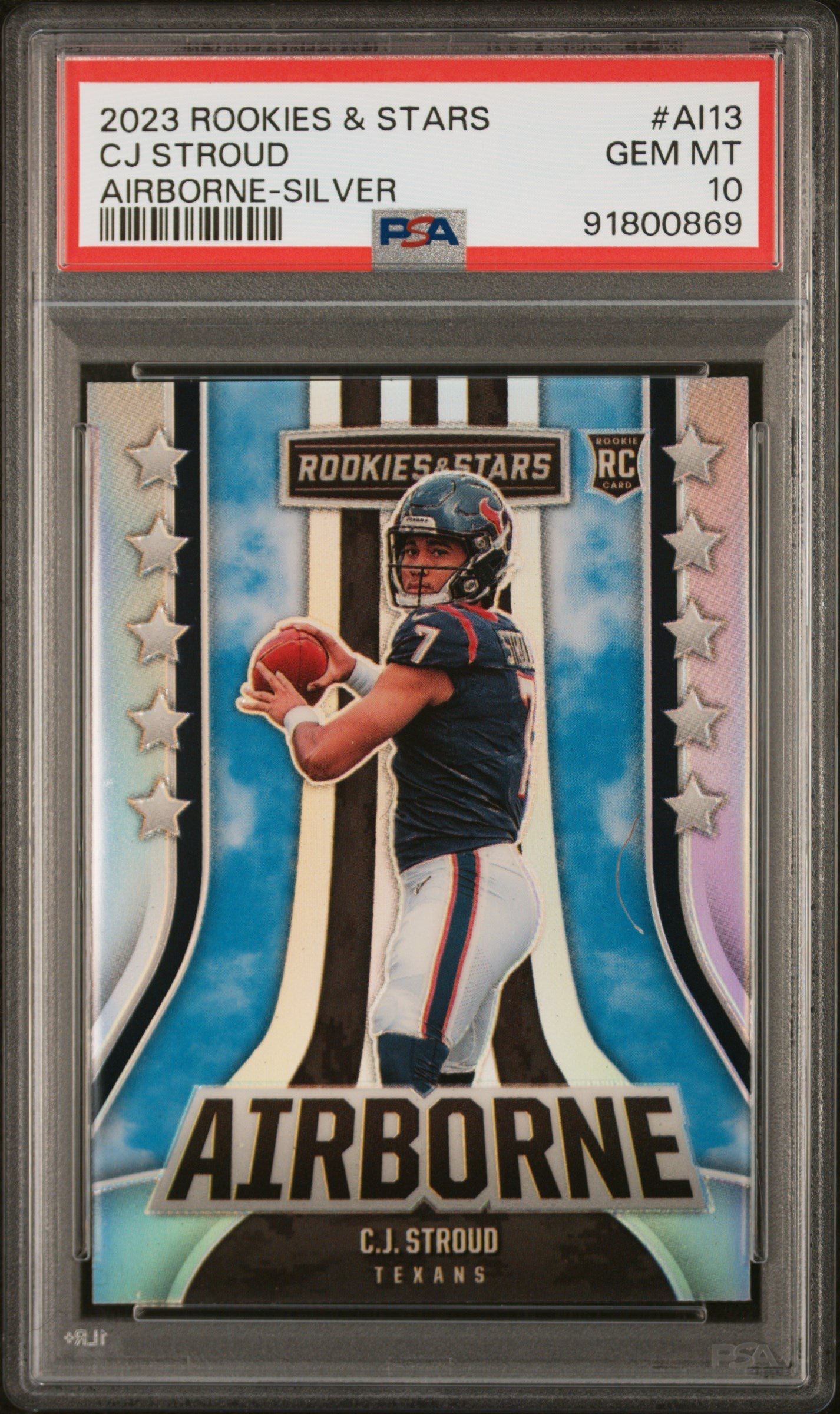 Graded 2023 Panini Rookies & Stars CJ Stroud #AI13 Airborne Silver Rookie RC Football Card PSA 10 Gem Mint