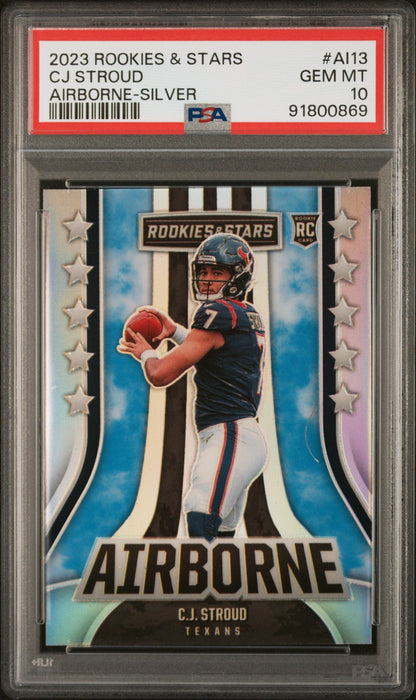 Graded 2023 Panini Rookies & Stars CJ Stroud #AI13 Airborne Silver Rookie RC Football Card PSA 10 Gem Mint
