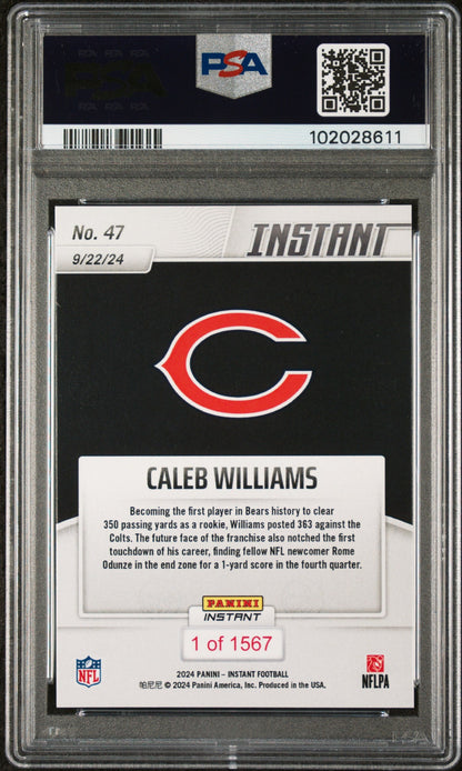 Graded 2024 Panini Instant NFL Caleb Williams #47 Rookie RC Football Card PSA 10 Gem Mint