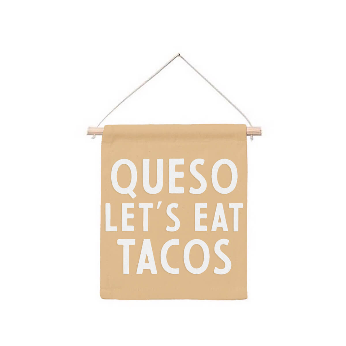 Queso Let's Eat Tacos Hanging Canvas Banner