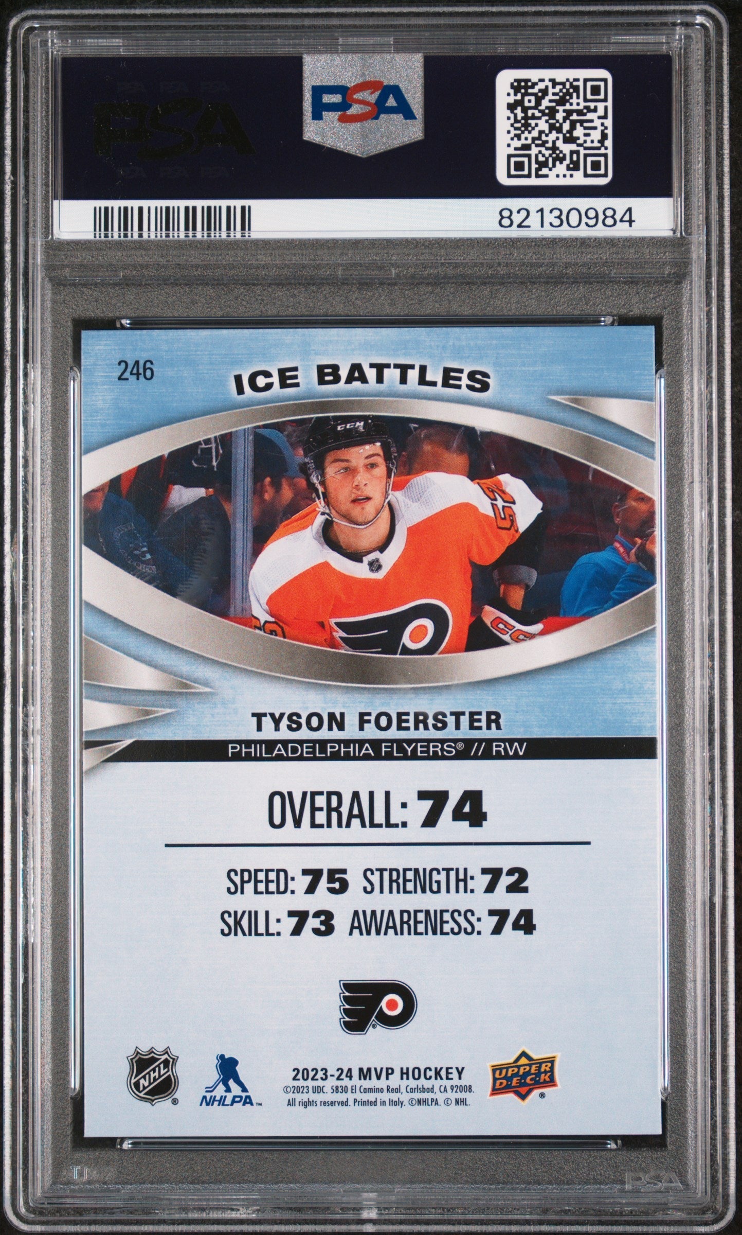 Graded 2023 Upper Deck MVP Tyson Foerster #246 Ice Battles Rookie RC Hockey Card PSA 10 Gem Mint