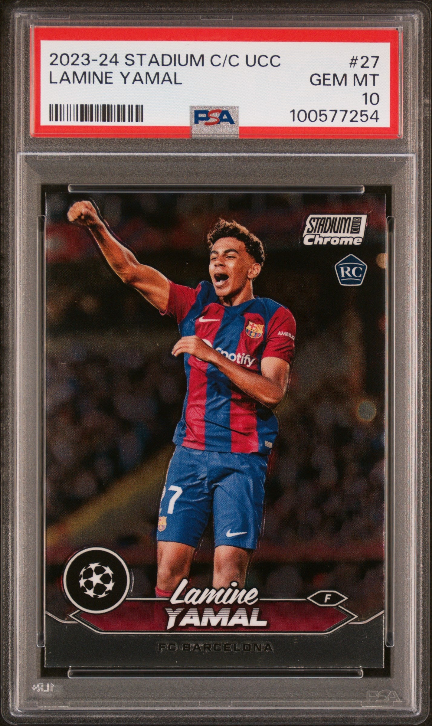 Graded 2023 Topps Stadium Club Chrome UCC Lamine Yamal #27 Rookie RC Soccer Card PSA 10 Gem Mint