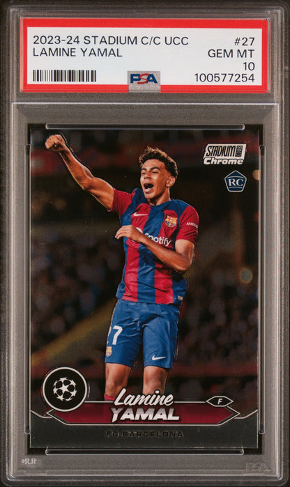 Graded 2023 Topps Stadium Club Chrome UCC Lamine Yamal #27 Rookie RC Soccer Card PSA 10 Gem Mint