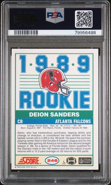 Graded 1989 Score Deion Sanders #246 Rookie RC Football Card PSA 9 Mint