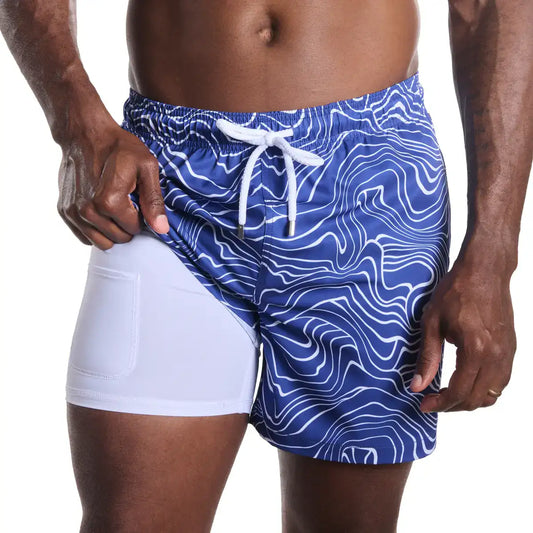 Sand Waves, Harbor and Surf Hybrid Short, Compression Lined Swim and Resort Trunk