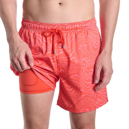 Sand Waves, Heat and Bloom Hybrid Short, Compression Lined Swim and Resort Trunk