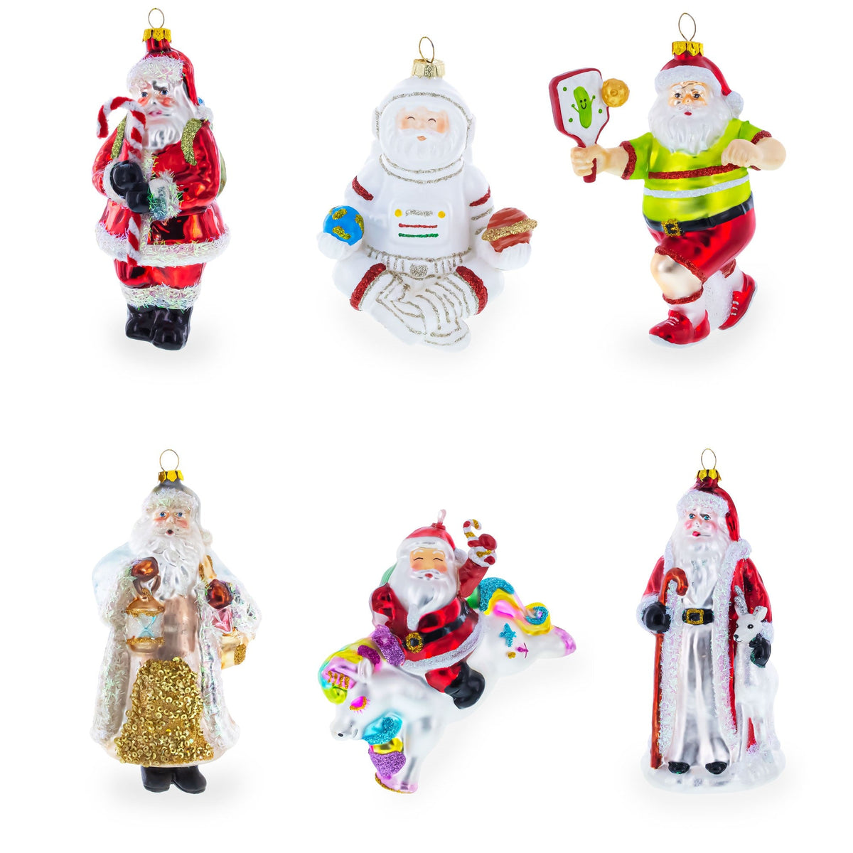 Snowboarding Santa Glass Christmas Ornament