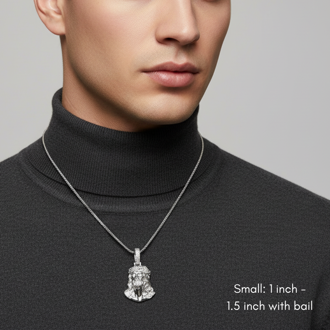 Moissanite Jesus Piece Pendant Solid 925 Sterling Silver Glossy Finish