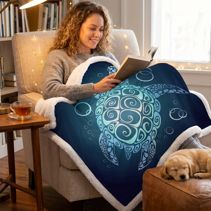 Oceanic Turtle Sherpa Throw Blanket
