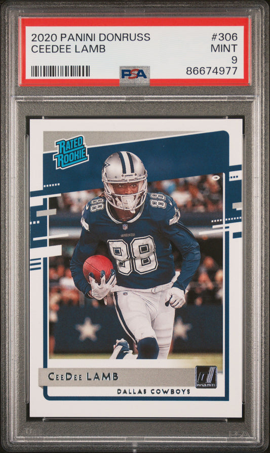 Graded 2020 Panini Donruss CeeDee Lamb #306 Rookie RC Football Card PSA 9 Mint