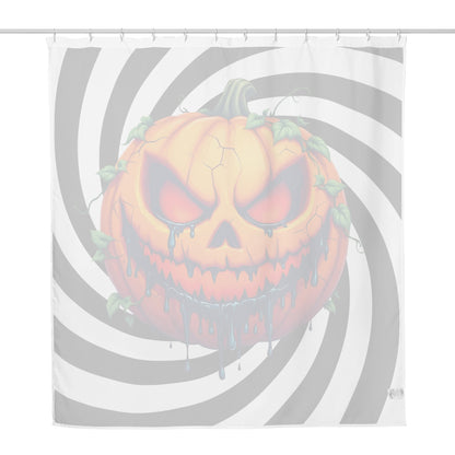 Evil Jack-o-lantern on Black and White Spiral Shower Curtain