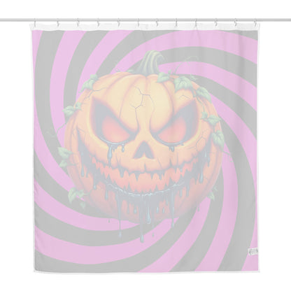 Evil Jack-o-lantern on Black and Pink Spiral Shower Curtain