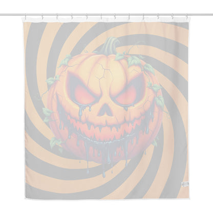 Evil Jack-o-lantern on Black and Orange Spiral Shower Curtain
