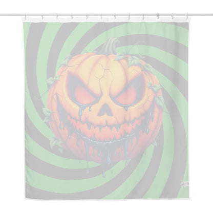 Evil Jack-o-lantern on Black and Green Spiral Shower Curtain