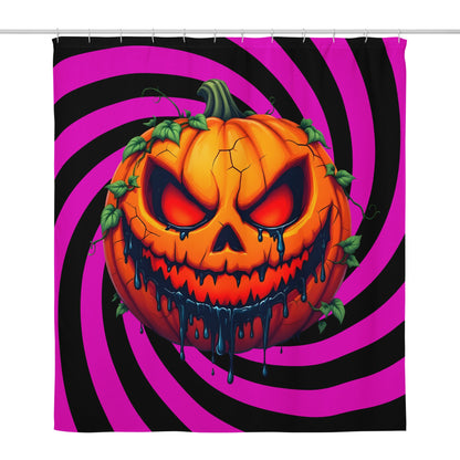Evil Jack-o-lantern on Black and Pink Spiral Shower Curtain