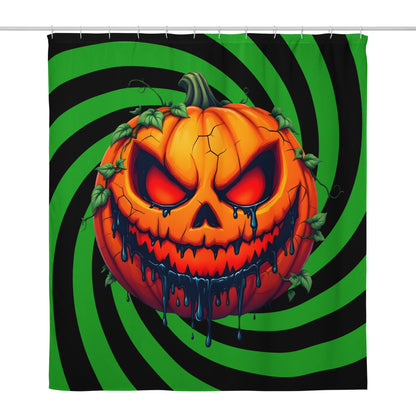 Evil Jack-o-lantern on Black and Green Spiral Shower Curtain