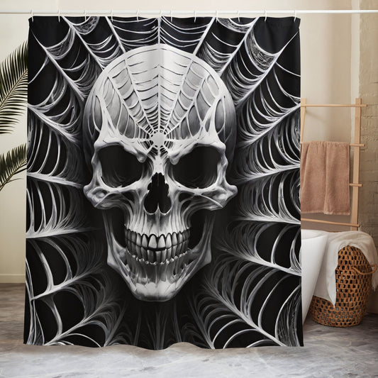 Spider Web Skull Shower curtain