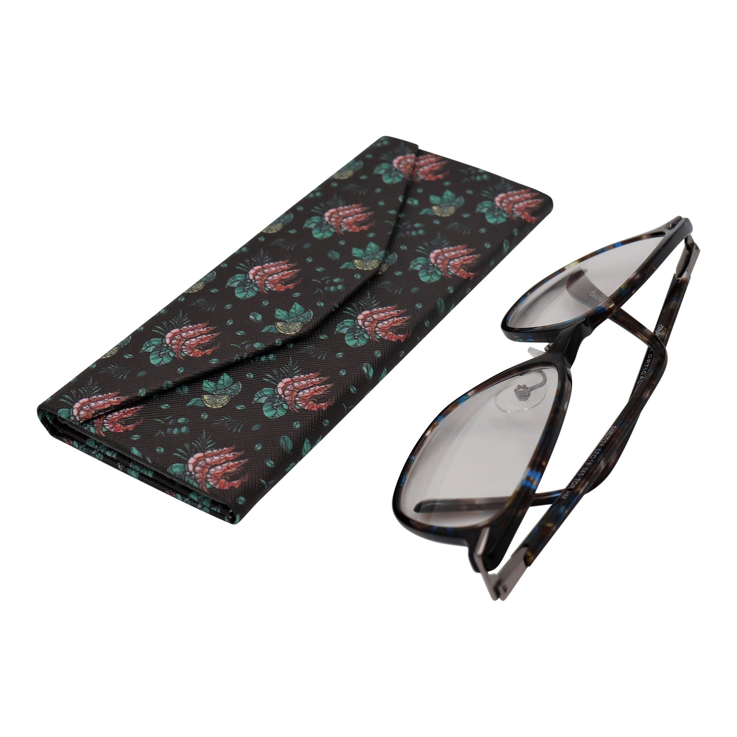 Shrimp Print Glasses Case - Vegan Leather Magic Folding Hardcase