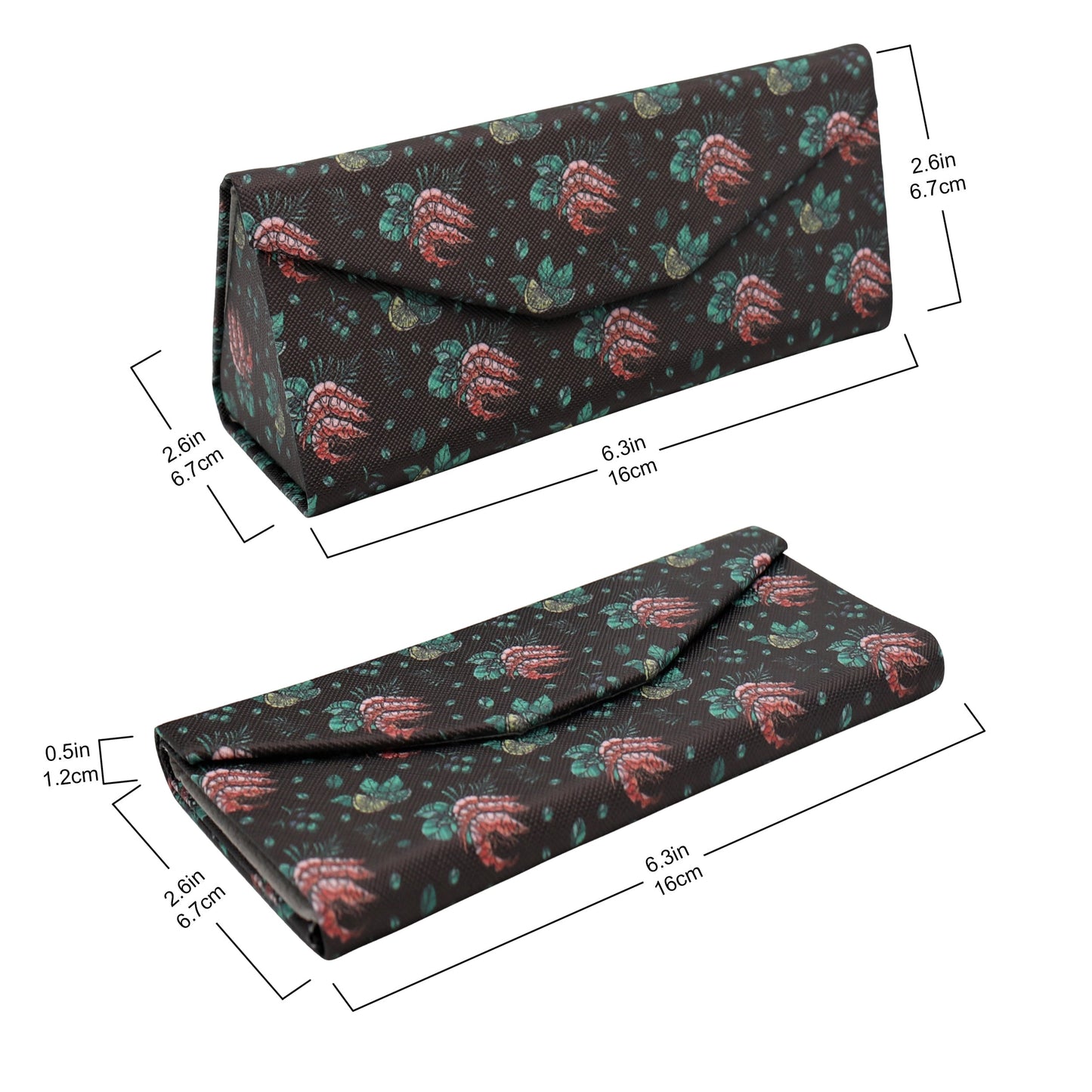 Shrimp Print Glasses Case - Vegan Leather Magic Folding Hardcase