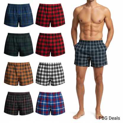 6-Pk Men's Tartan Plaid Boxers Cotton Blend S-4XL Moisture-Wicking
