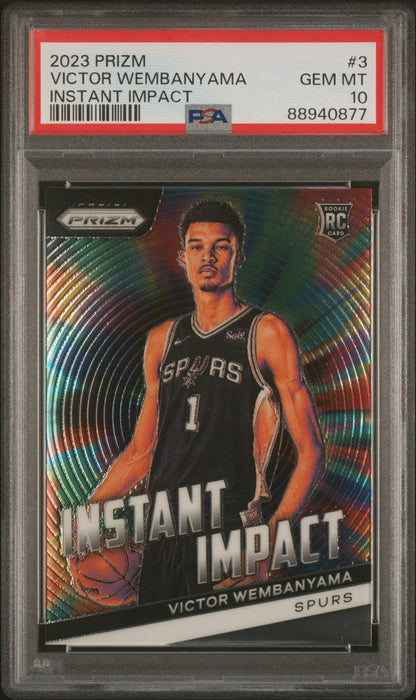 Graded 2023 Panini Prizm Victor Wembanyama #3 Instant Impact Rookie RC Basketball Card PSA 10 Gem Mint