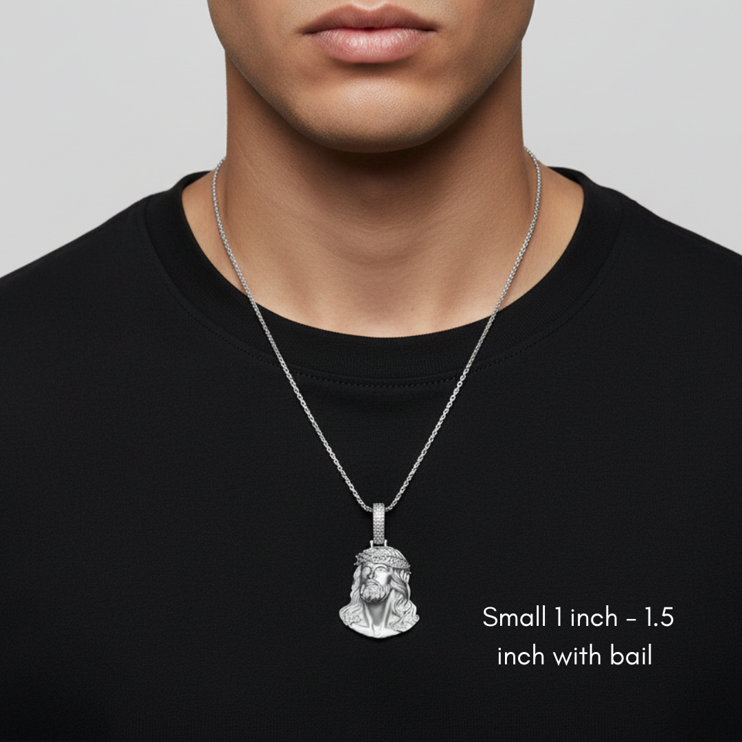 Moissanite Jesus Piece Pendant Solid 925 Sterling Silver Matte Finish