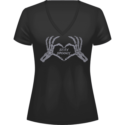 Rhinestone Stay Spooky Tee Shirt Crew Neck, V Neck, Long Sleeve