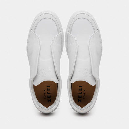 65-225-WHT SPETTACOLARE Italian Pebble Grain Calfskin Sneakers White