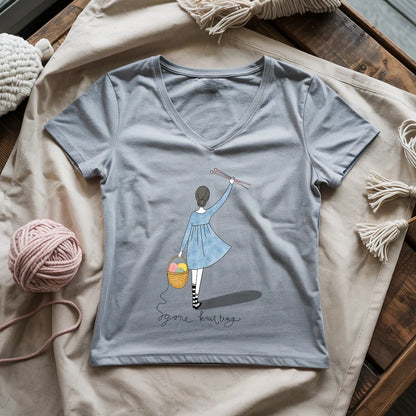 Gone Knitting Lady V-neck
