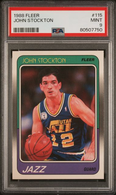 Graded 1988 Fleer John Stockton #115 Rookie RC Basketball Card PSA 9 Mint