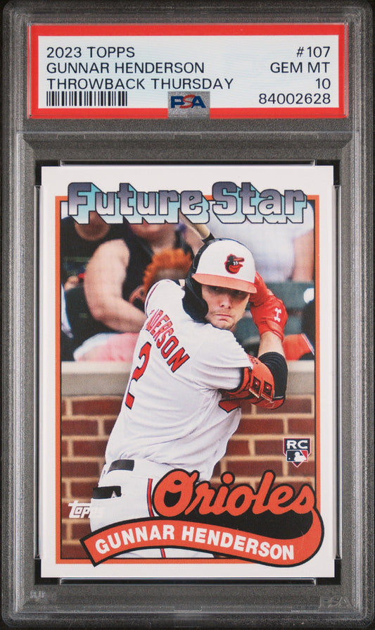 Graded 2023 Topps Gunnar Henderson #107 Throwback Thursday Rookie RC Baseball Card PSA 10 Gem Mint