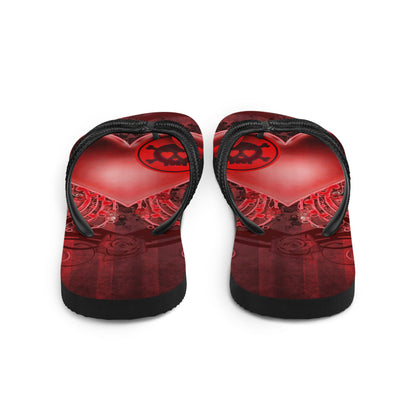 Colorful Skull Heart Gothic Flip Flops