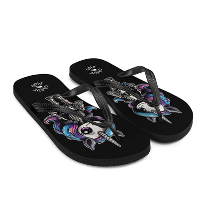 Grave Digs Skeleton Unicorn Flip Flops