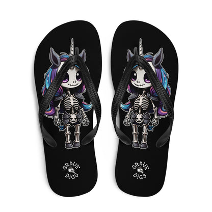 Grave Digs Skeleton Unicorn Flip Flops