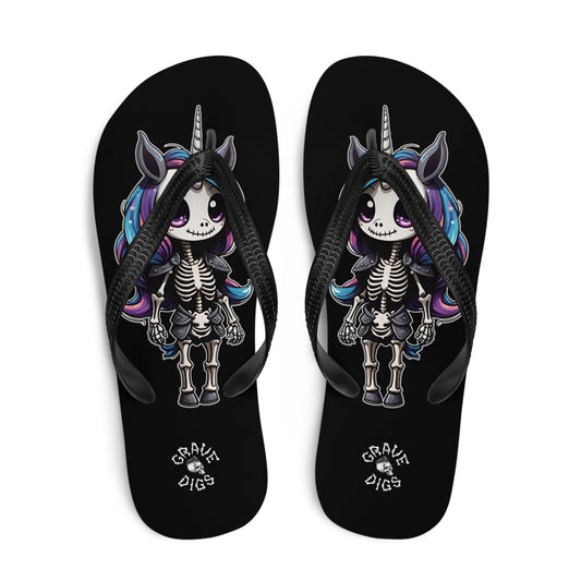 Grave Digs Skeleton Unicorn Flip Flops