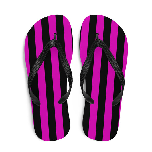 Black and Pink Striped Flip Flops