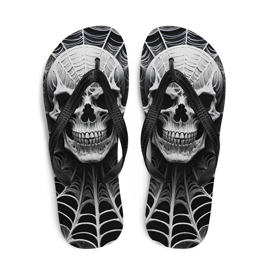 Spider Web Skull Flip Flops