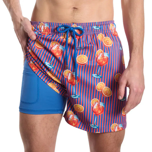 Sunset Spritz, Ocean and Heat Hybrid Short, Compression Lined Swim and Resort Trunk