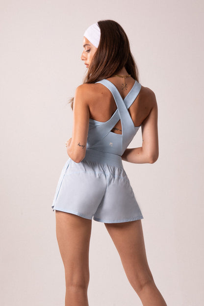 Women's Workout Tank Top with Phone Pockets - Baby Blue | LuxeForm Criss-Cross Back