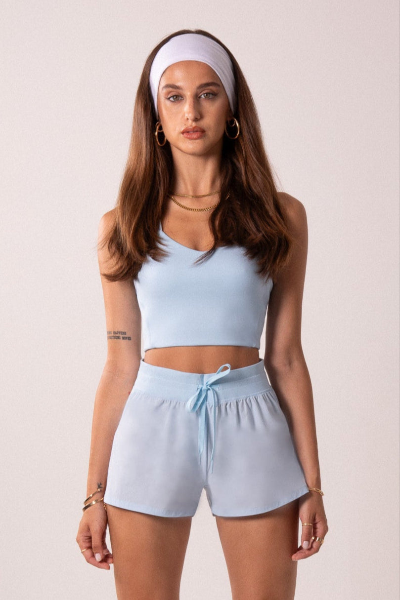 Women's Workout Tank Top with Phone Pockets - Baby Blue | LuxeForm Criss-Cross Back