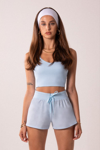 Women's Workout Tank Top with Phone Pockets - Baby Blue | LuxeForm Criss-Cross Back