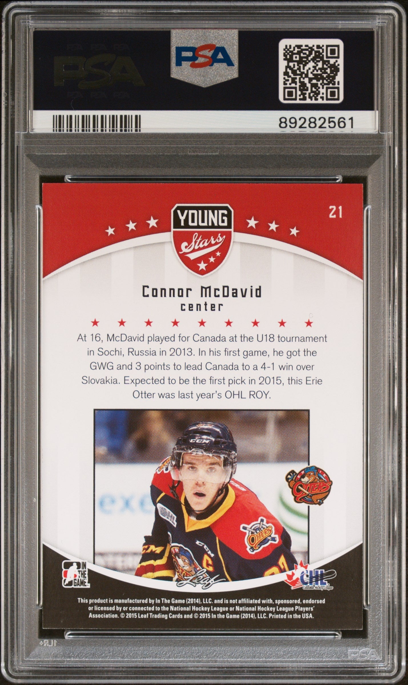 Graded 2015 Leaf ITG CHL Draft Connor McDavid #21 Rookie RC Hockey Card PSA 10 Gem Mint