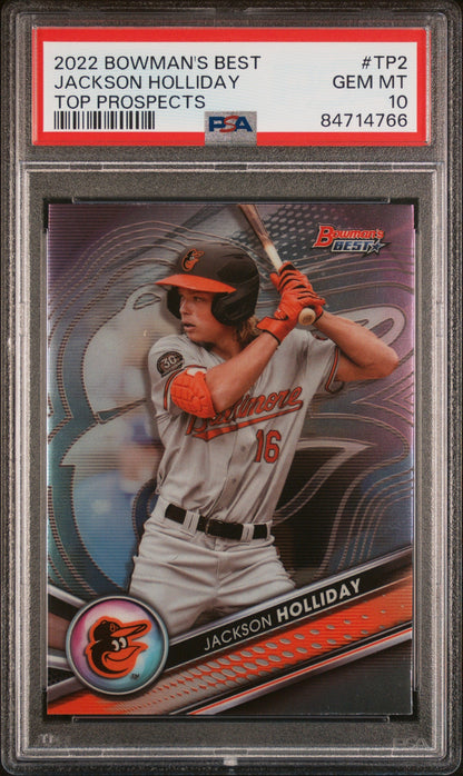 Graded 2022 Topps Bowmans Best Jackson Holliday #TP2 Top Prospects Rookie RC Baseball Card PSA 10 Gem Mint