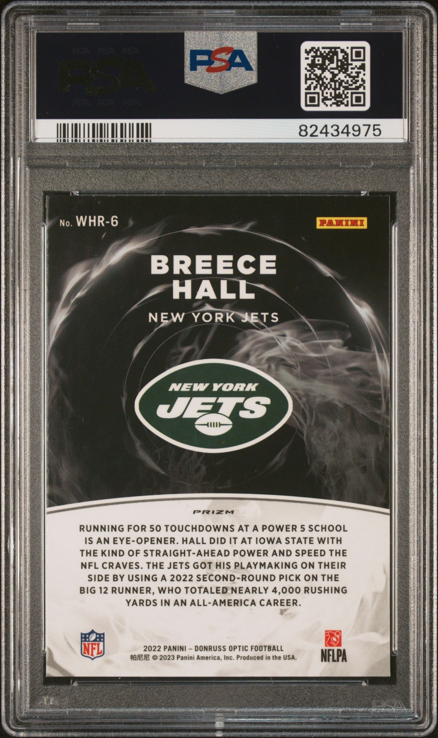 Graded 2022 Panini Donruss Optic Breece Hall #WHR6 White Hot Rookies Rookie RC Football Card PSA 10 Gem Mint
