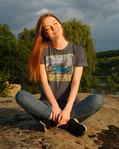 Glacier National Park Unisex Fit Short Sleeve T-Shirt Wood Sign