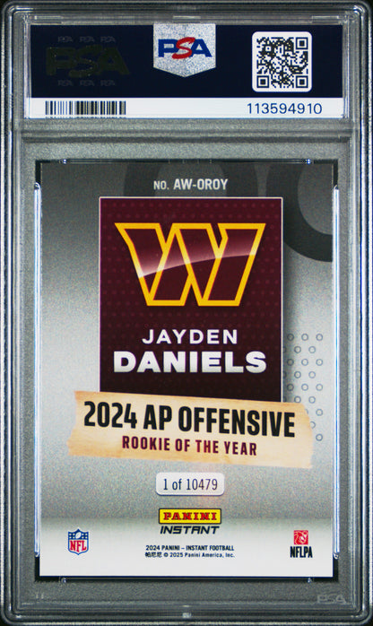 Graded 2024 Panini Instant NFL Jayden Daniels #OROY Award Winners Rookie RC Football Card PSA 10 Gem Mint