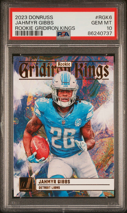 Graded 2023 Panini Donruss Jahmyr Gibbs #RGK6 Rookie Gridiron Kings Rookie RC Football Card PSA 10 Gem Mint