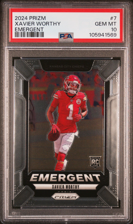Graded 2024 Panini Prizm Xavier Worthy #7 Emergent Rookie RC Football Card PSA 10 Gem Mint
