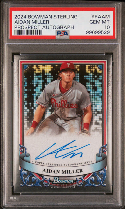Graded 2024 Topps Bowman Sterling Aidan Miller #PAAM Prospect Autograph Rookie RC Baseball Card PSA 10 Gem Mint