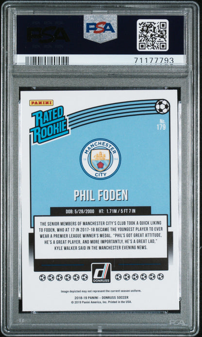 Graded 2018 Panini Donruss Phil Foden #179 Rookie RC Soccer Card PSA 10 Gem Mint